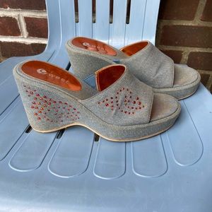 Retro Nine West platform mules slides wedges